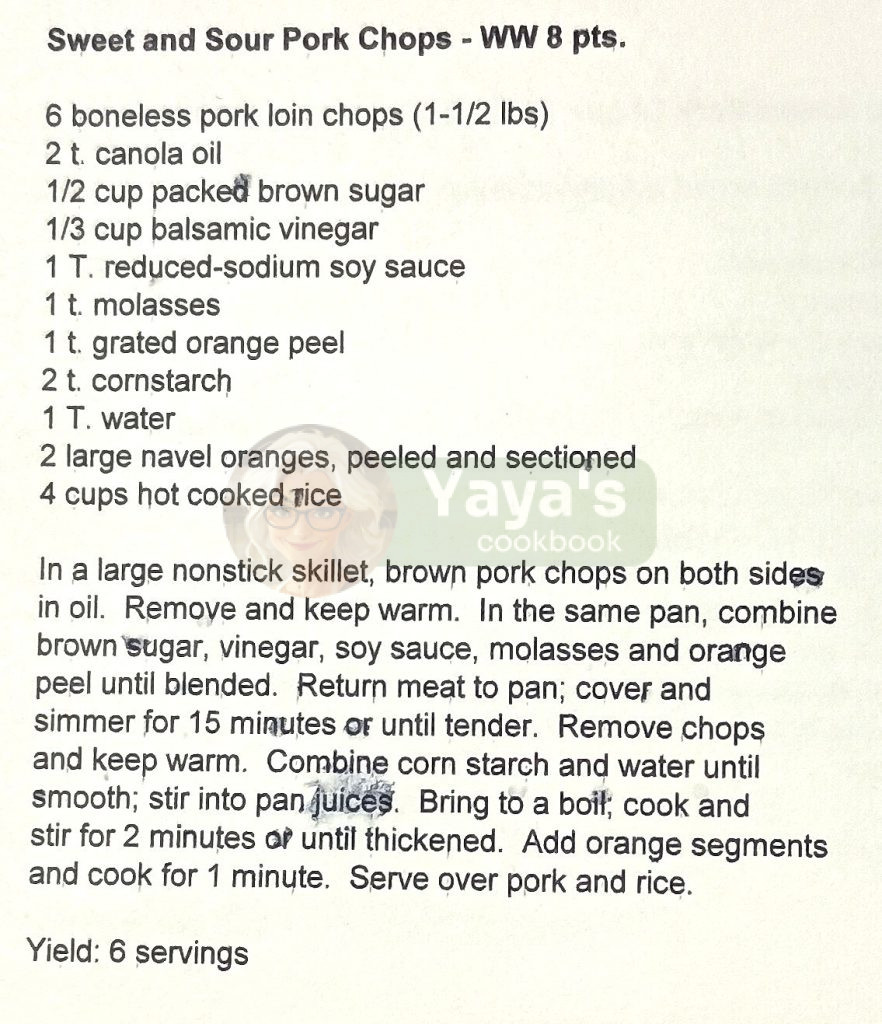 Sweet and Sour Pork Chops Recipe Card