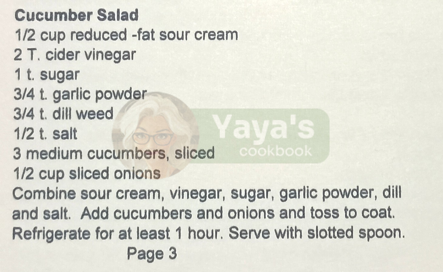 Cucumber Salad Recipe Card