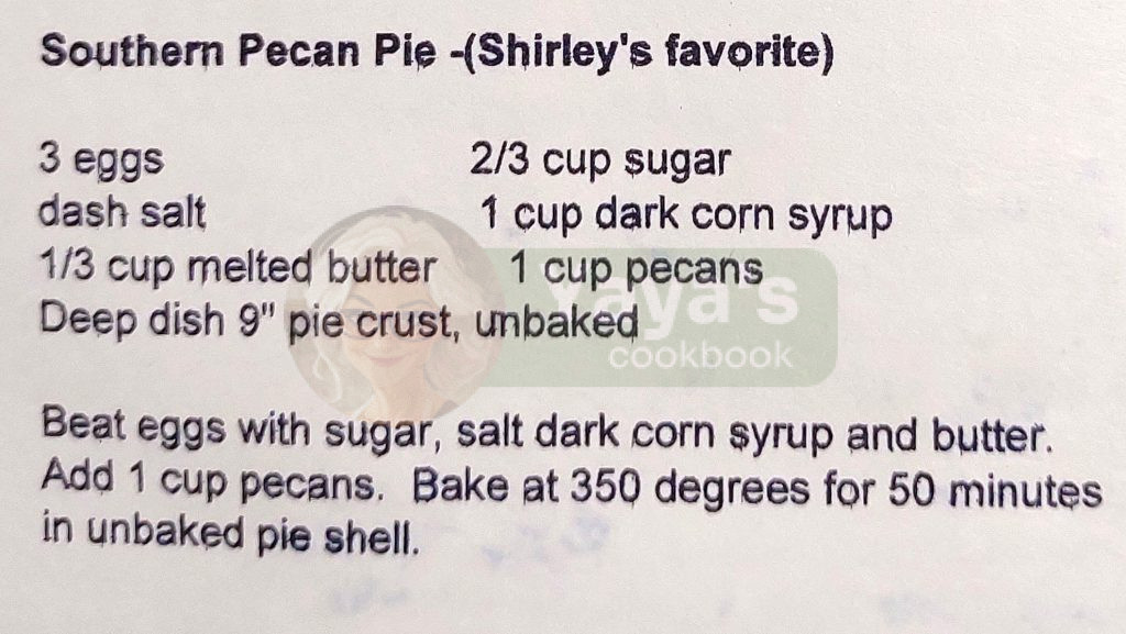 Southern Pecan Pie Recipe Card