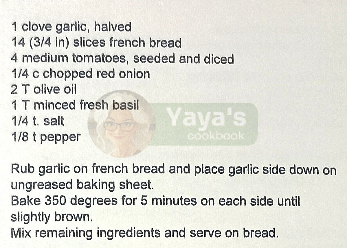 Bruschetta Recipe Card