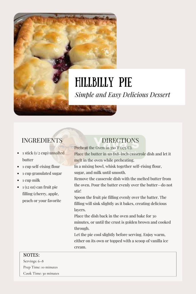 Hillbilly Pie Recipe Card