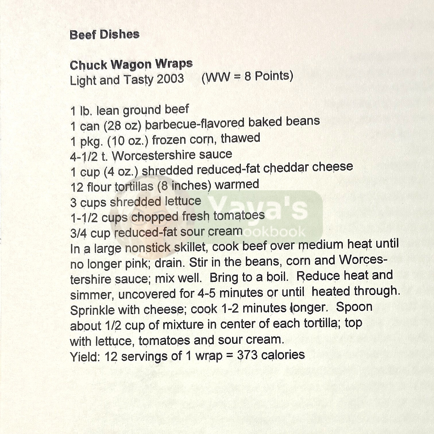 chuck wagon wraps recipe card