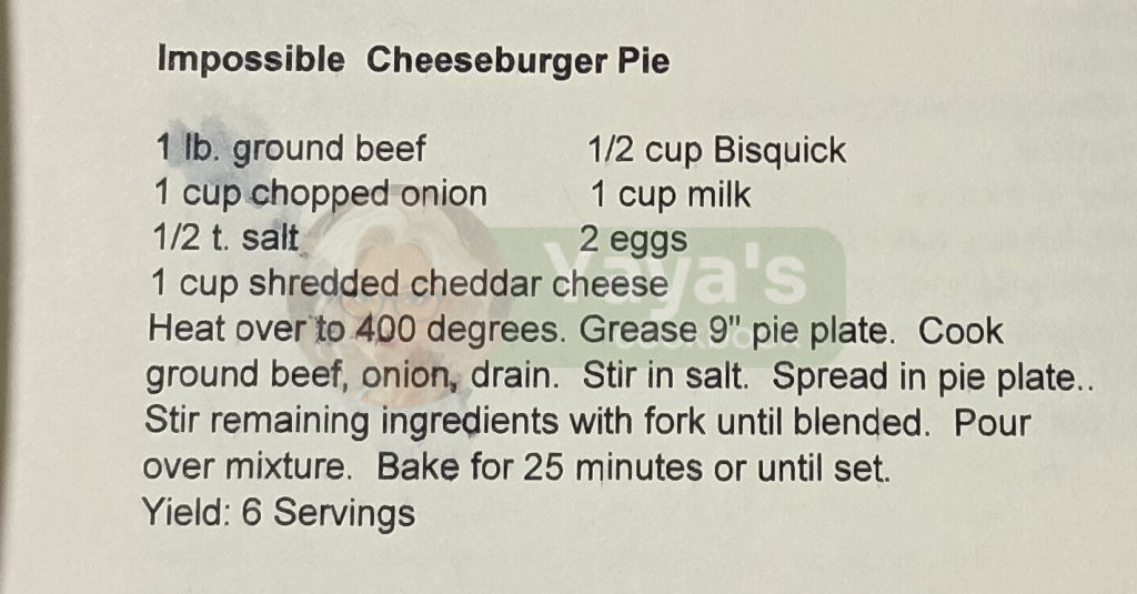 impossible cheeseburger pie recipe card