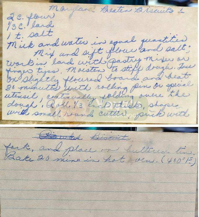 Maryland Beaten Biscuits Recipe Card