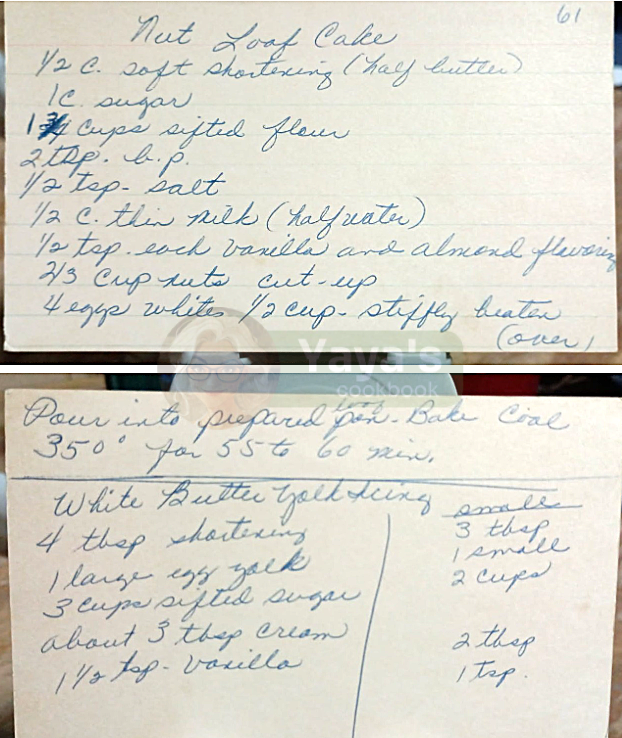 Nut Loaf Cake Recipe Card