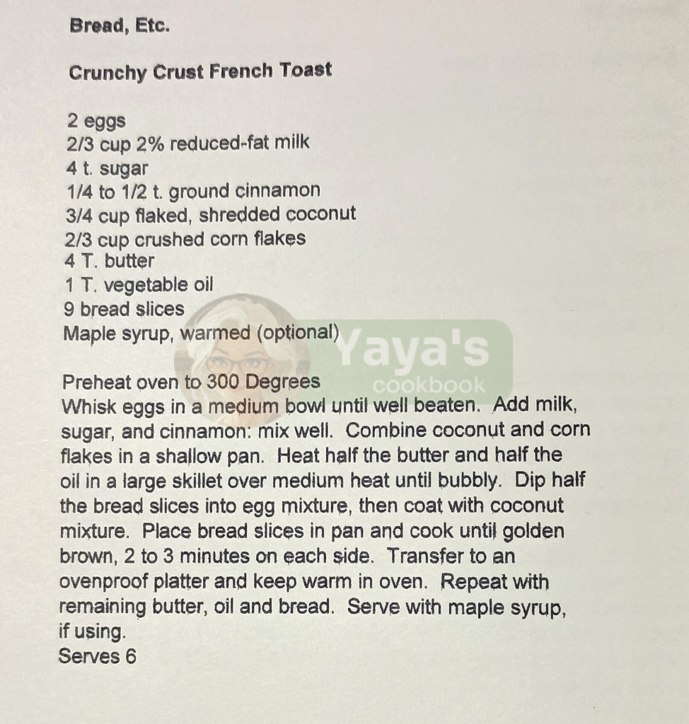 crunchy crust french toast recipe card