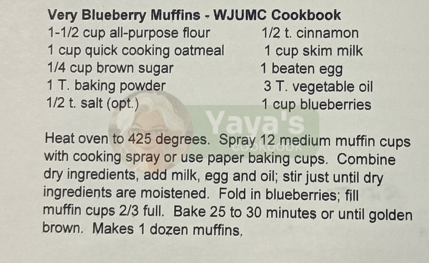 very blueberry muffins recipe card