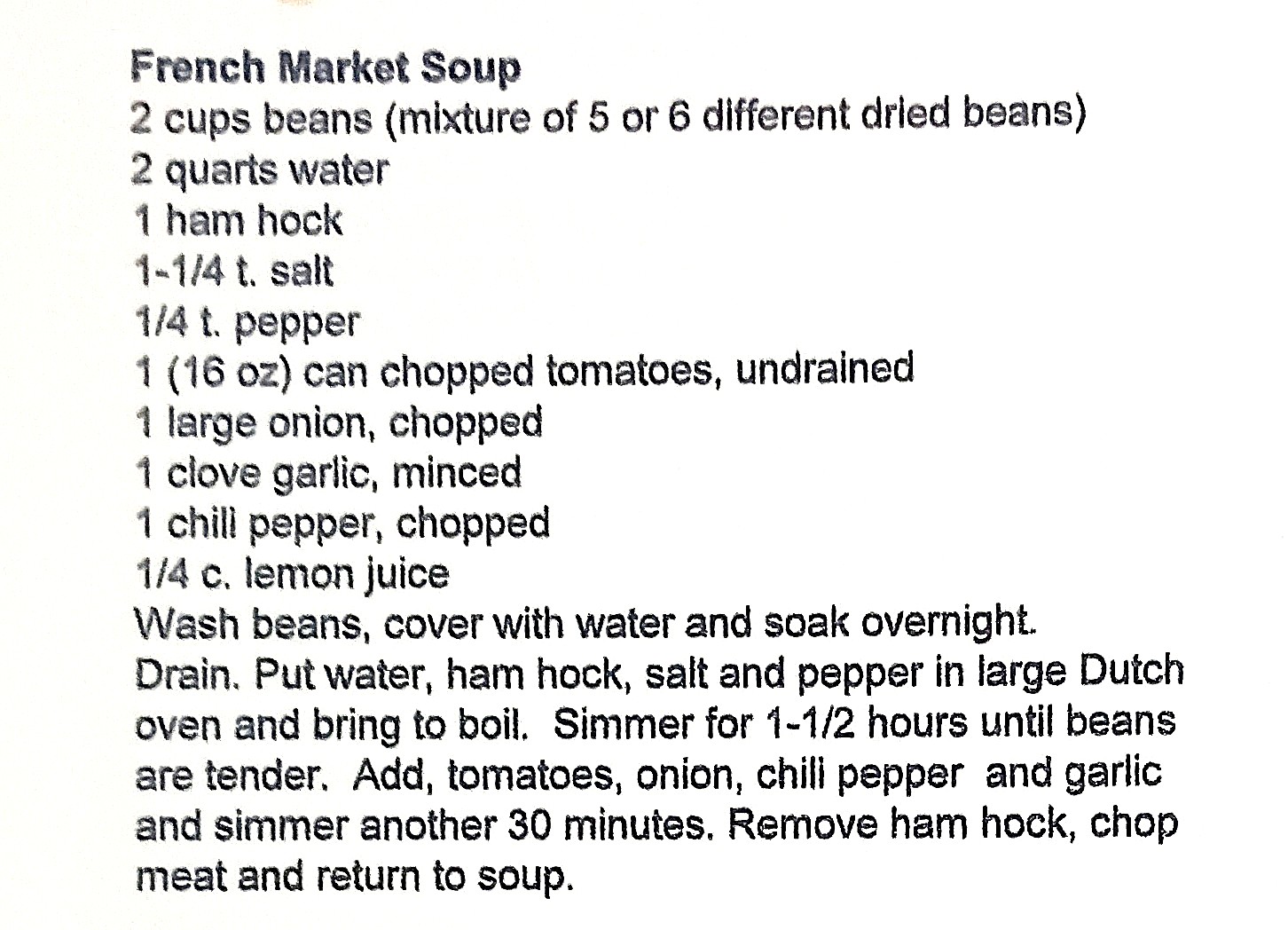 French Market Soup Recipe Card