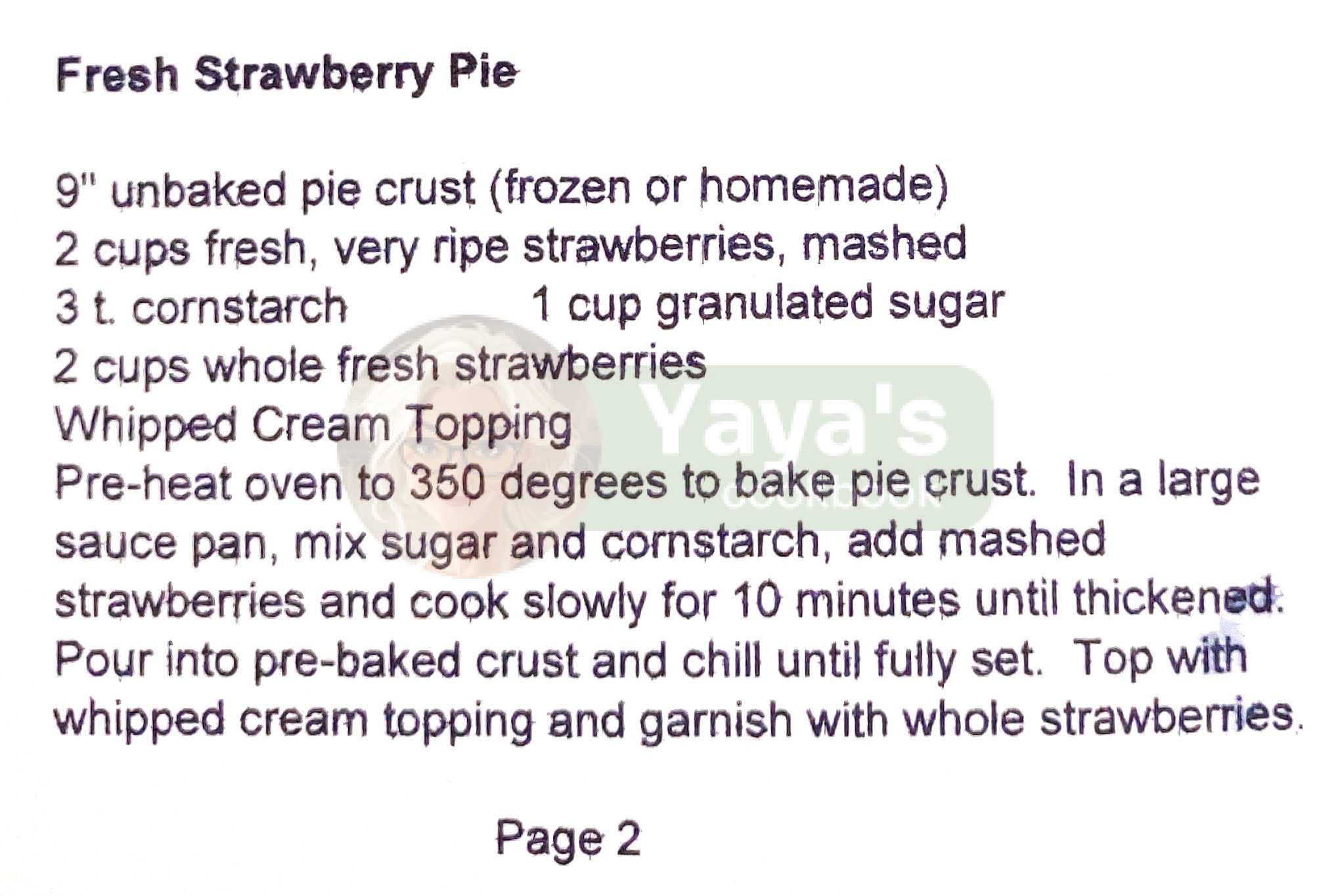 Fresh Strawberry Pie Recipe Card