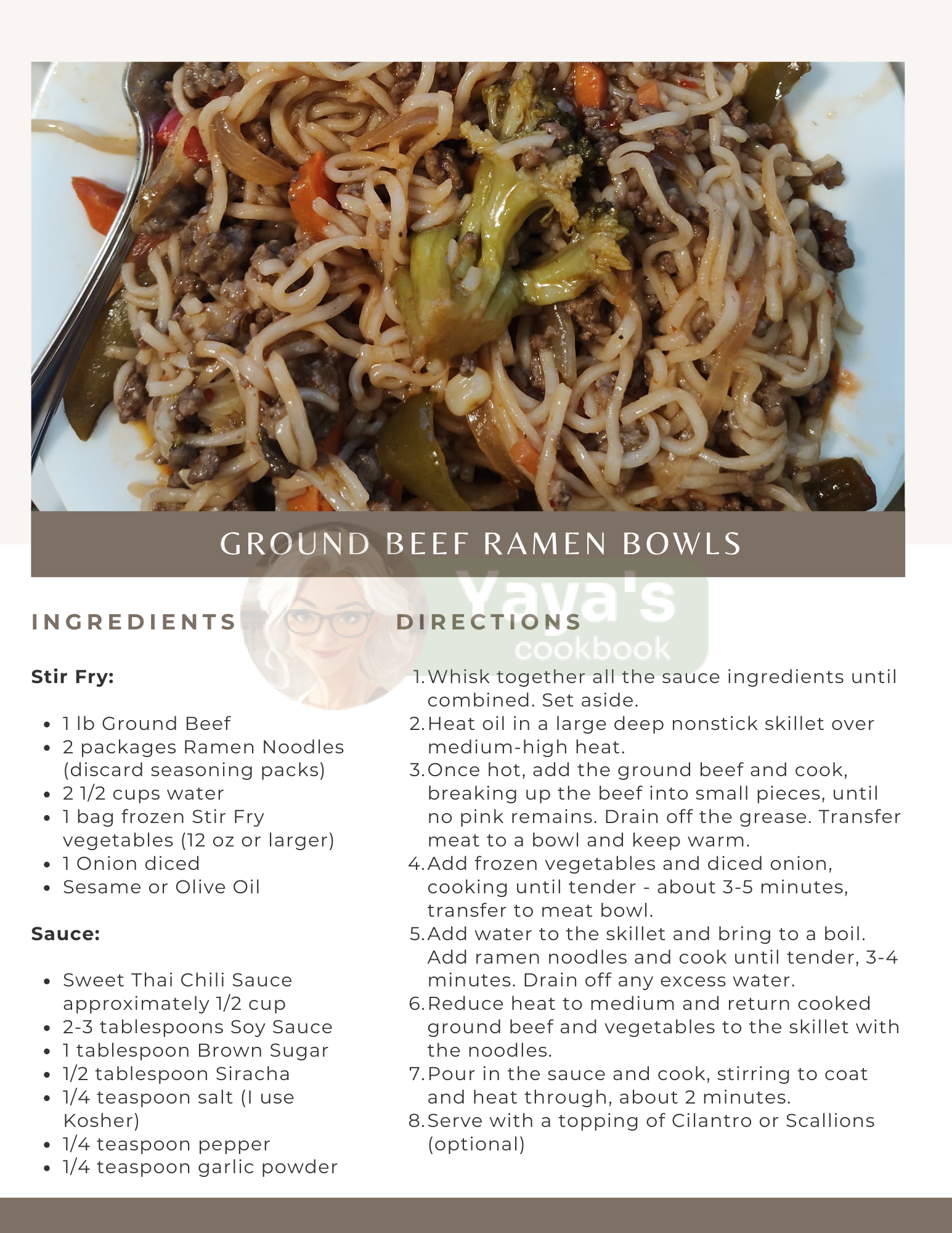 Ground Beef Ramen Bowls Recipe Card