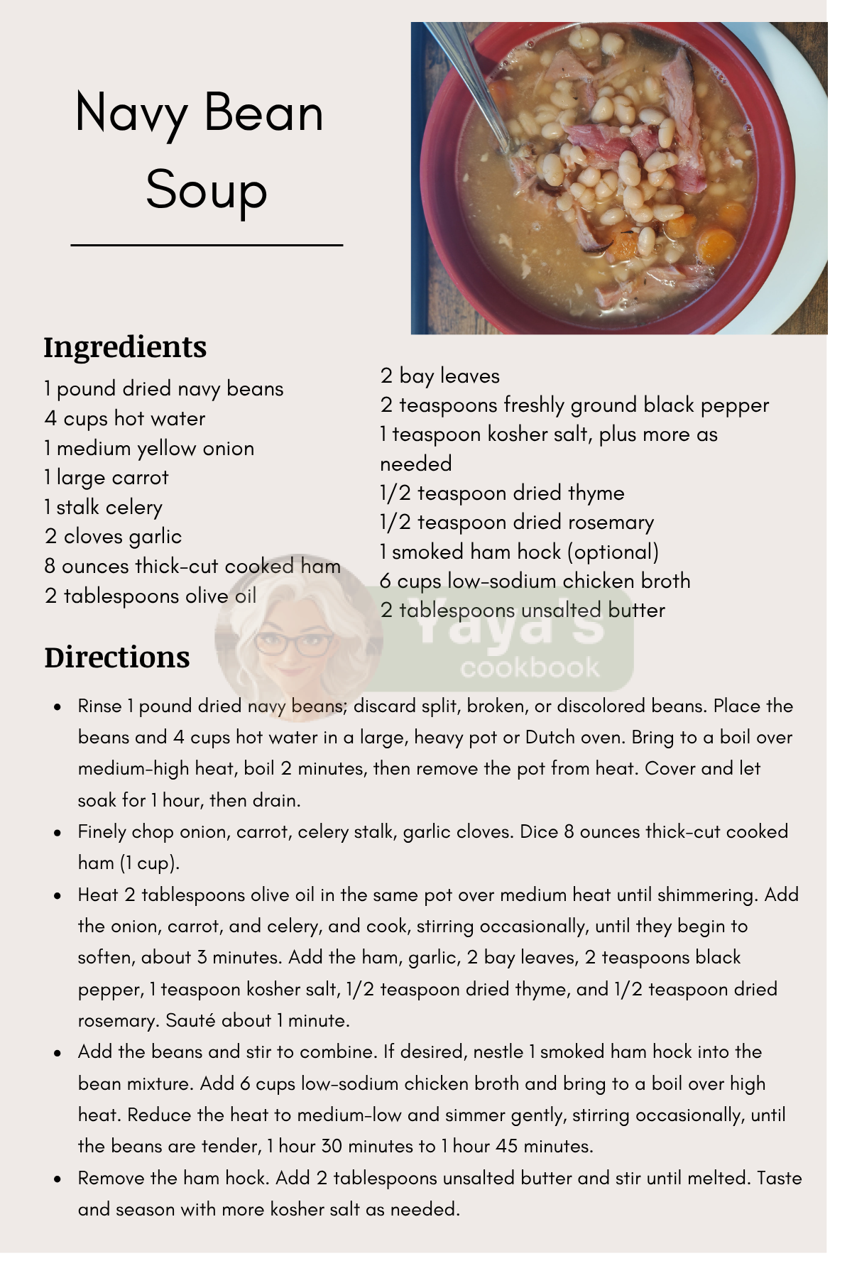 Navy Bean Soup Recipe Card