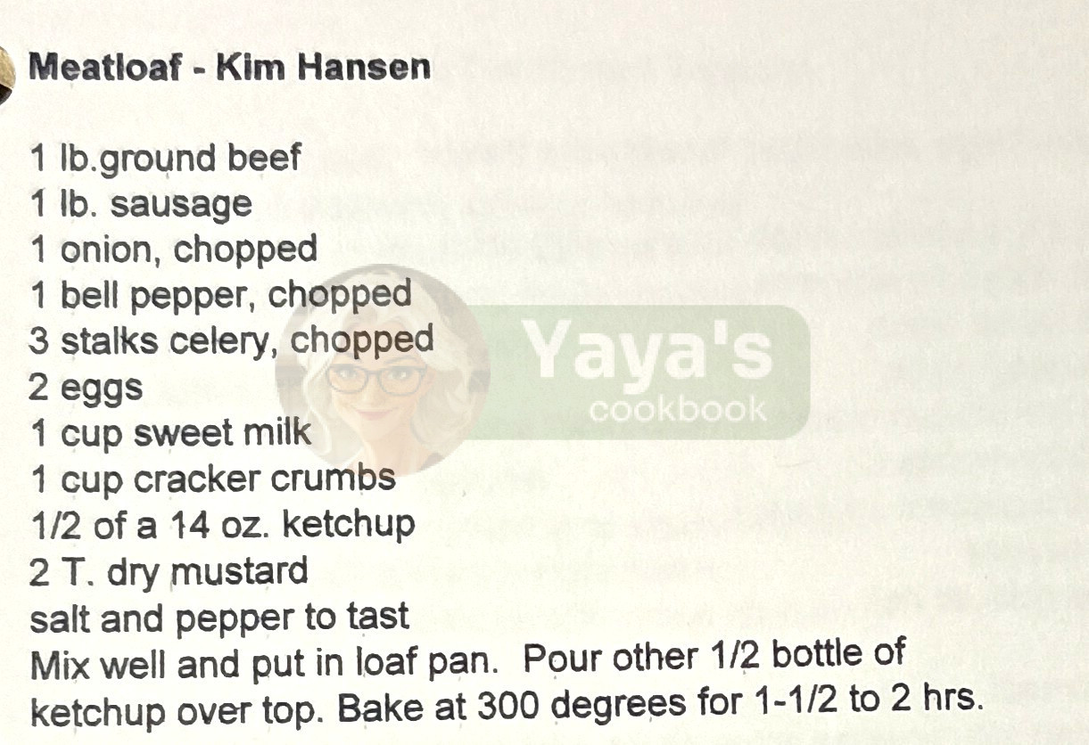 meatloaf recipe card