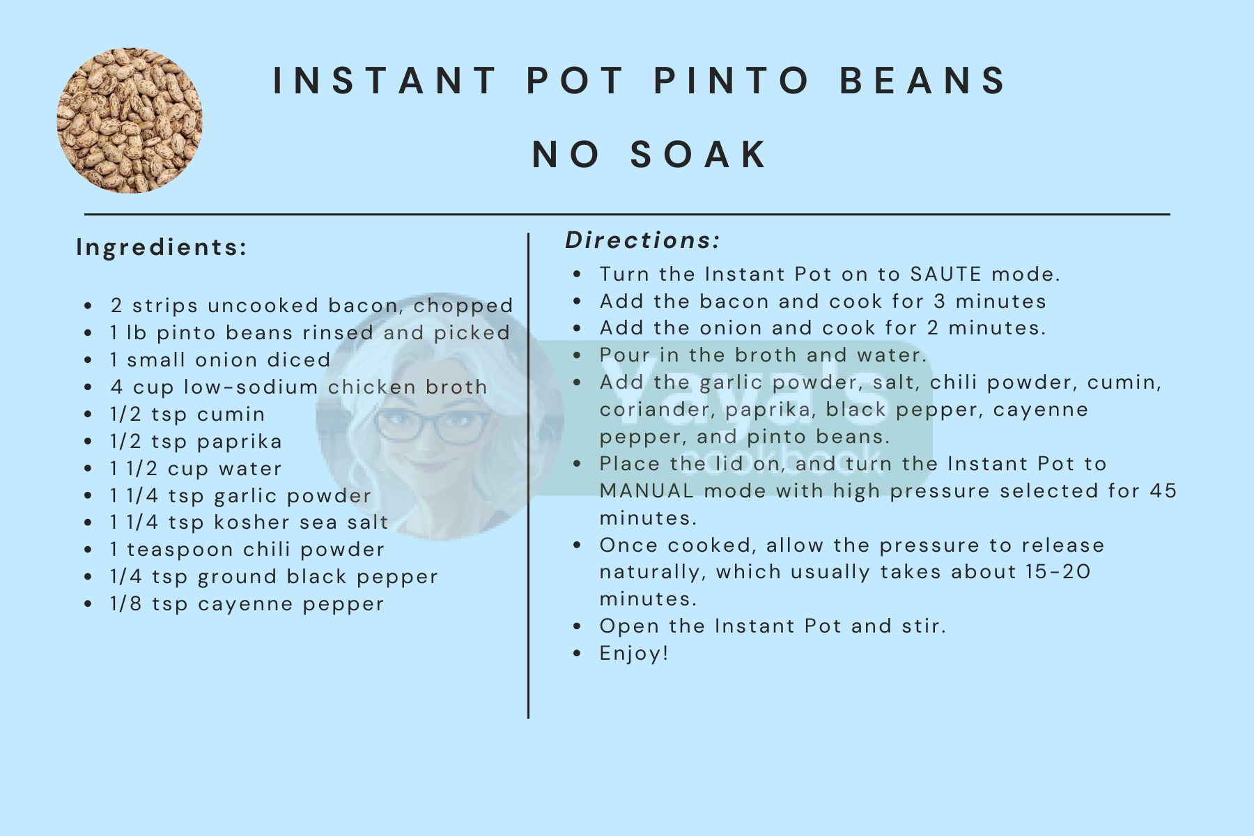 No Soak Instant Pot Pinto Beans Recipe Card