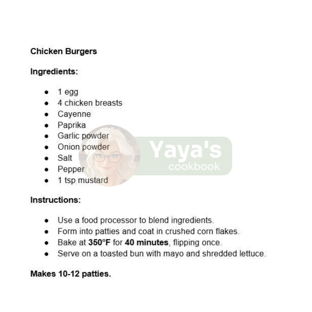 Crispy Chicken Burgers Recipe Card