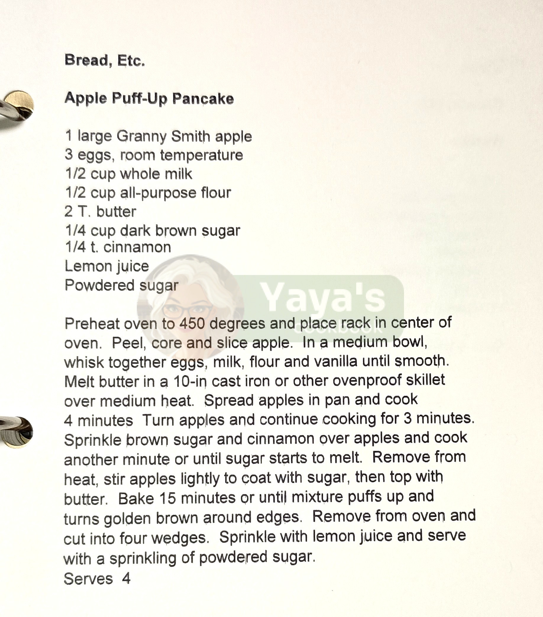 Apple puff up pancakes recipe card