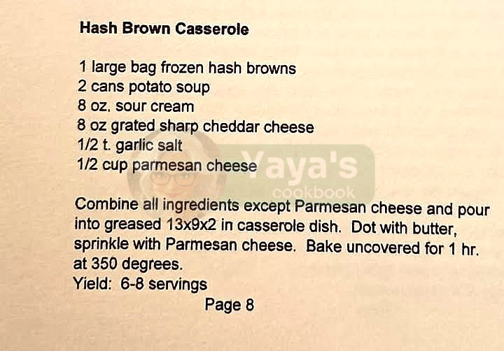 Hashbrown Casserole Recipe Card