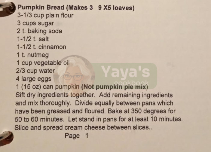 Pumpkin Bread Recipe Card