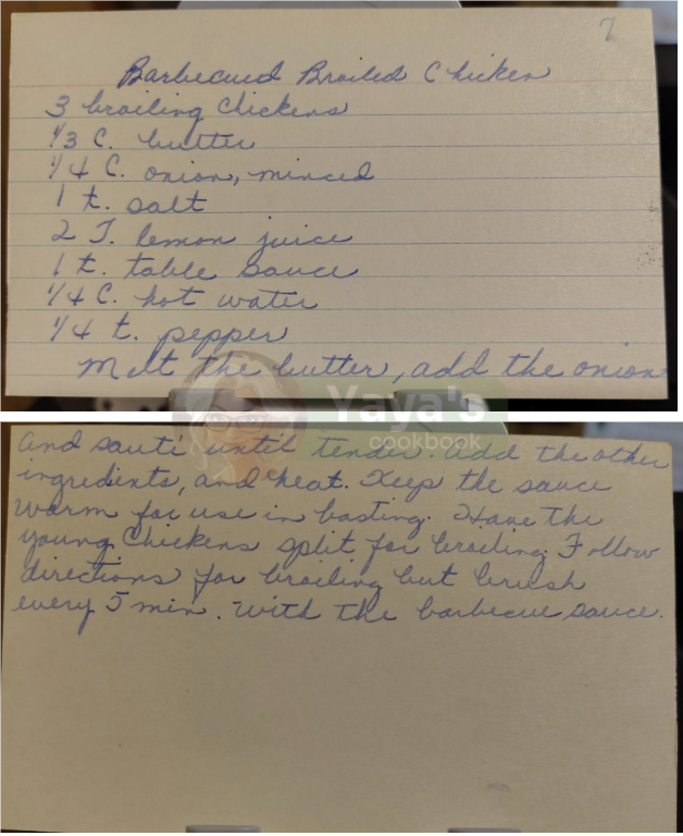 Barbecued Broiled Chicken Recipe Card