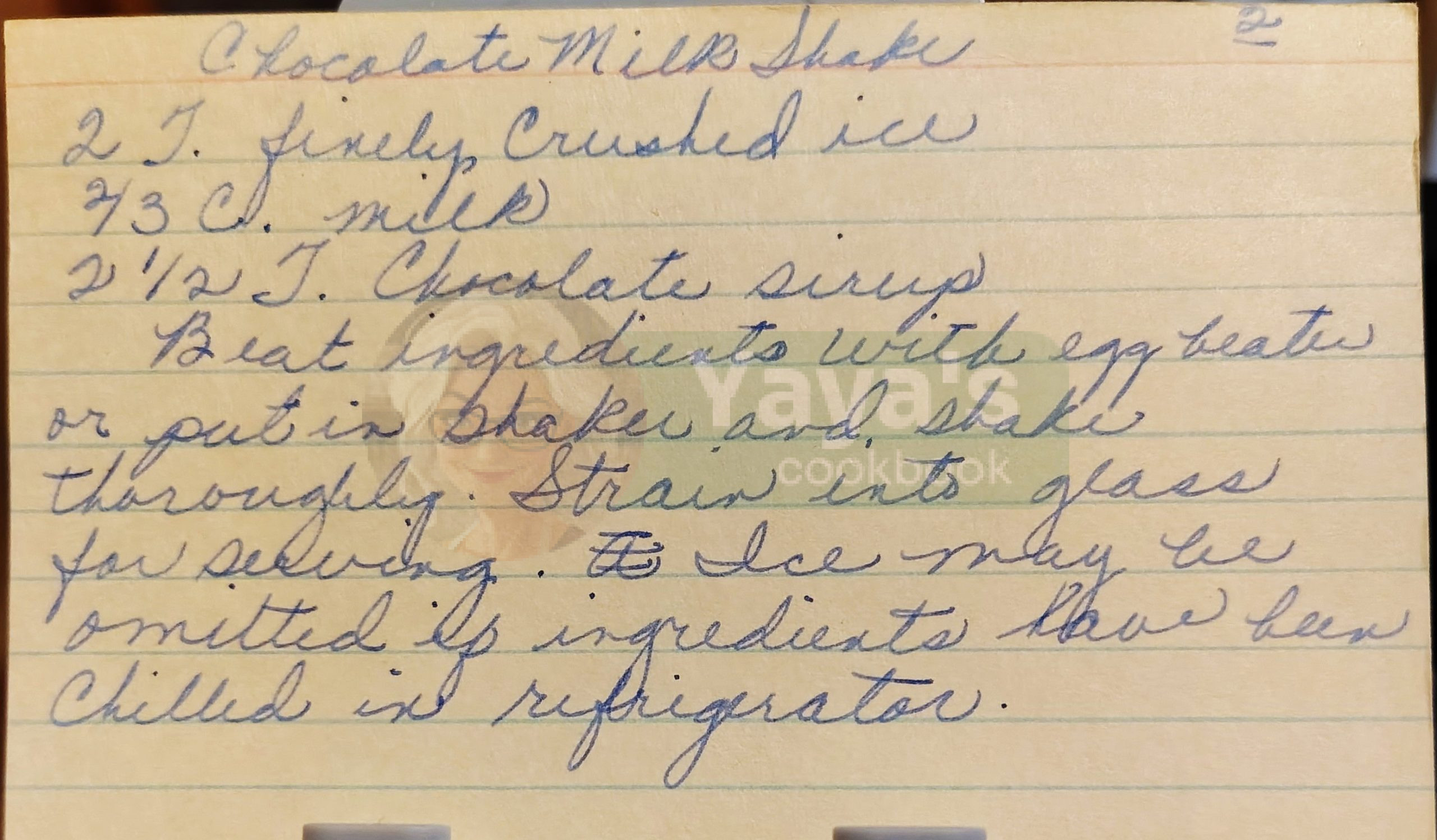 Chocolate Milkshake Recipe Card