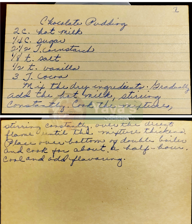 Chocolate Pudding Recipe Card