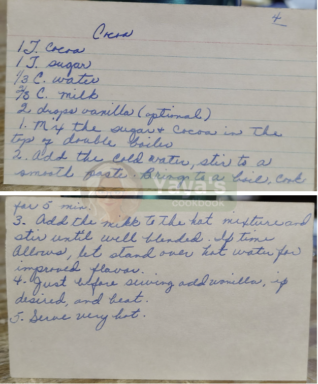 Cocoa Recipe Card