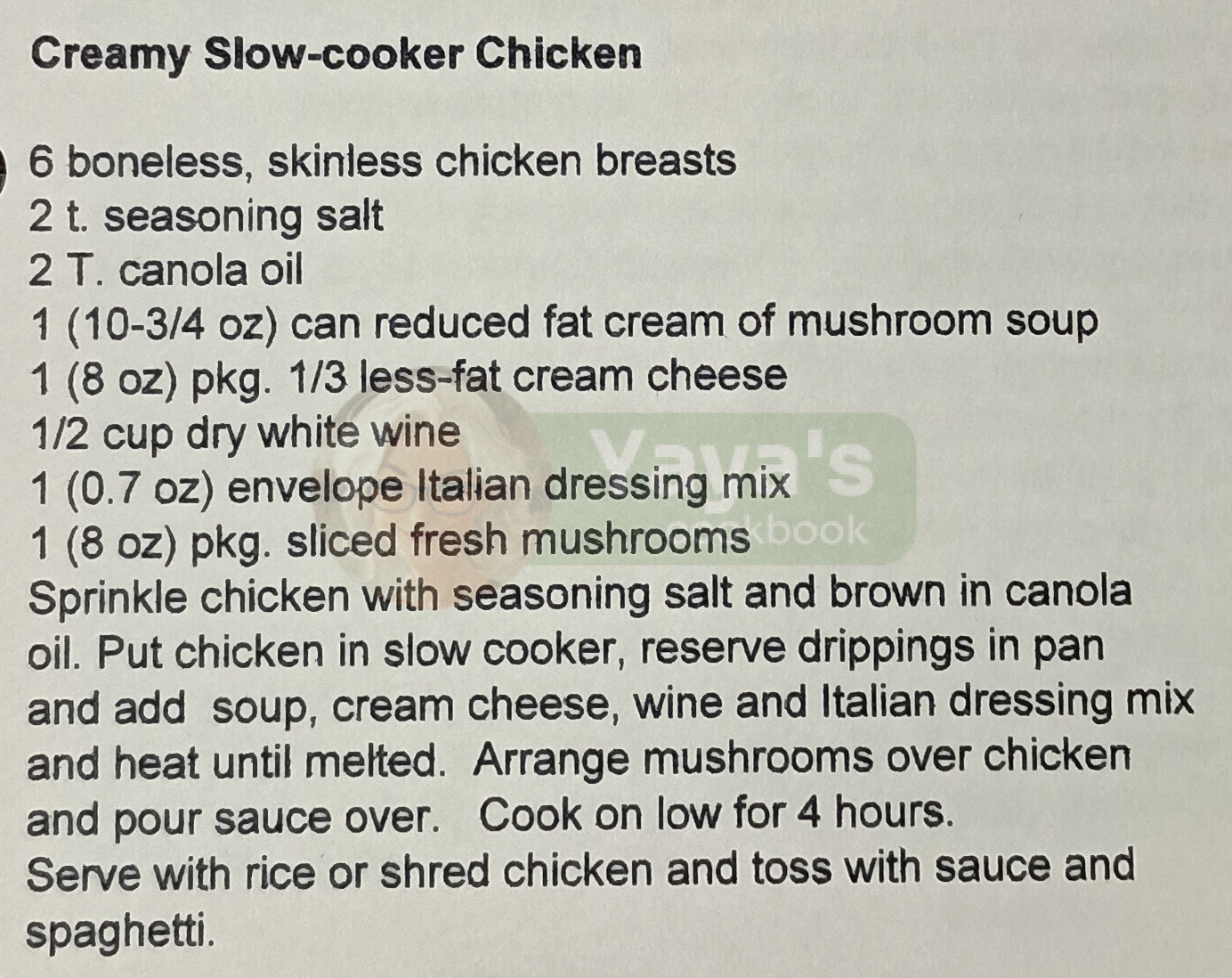 Creamy Slow Cooker Chicken Recipe Card