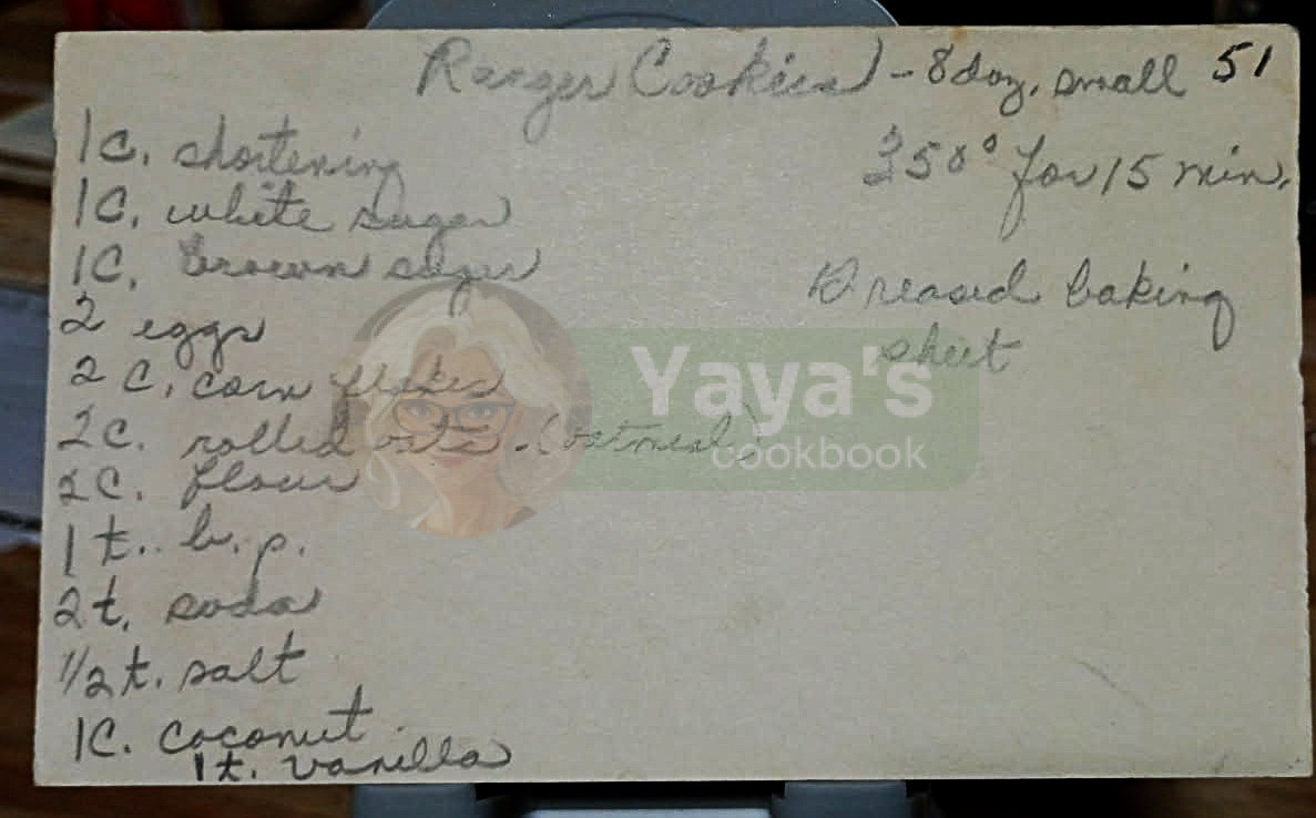 Ranger Cookies Recipe Card