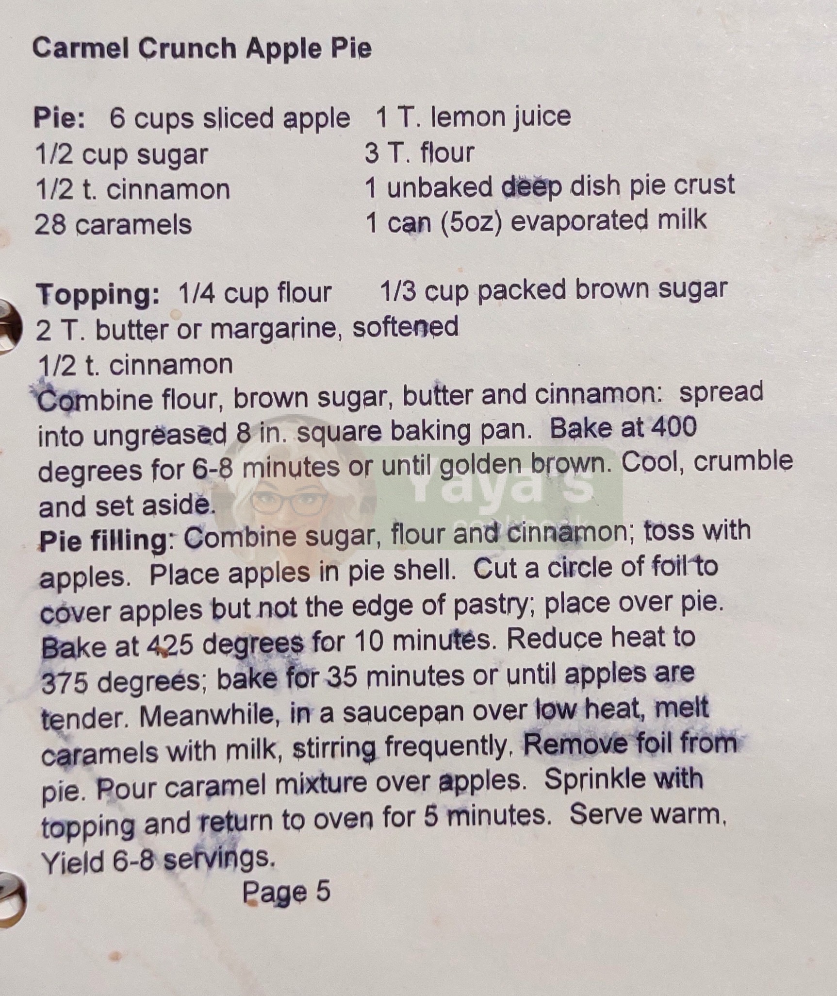 Carmel Crunch Apple Pie Recipe Card