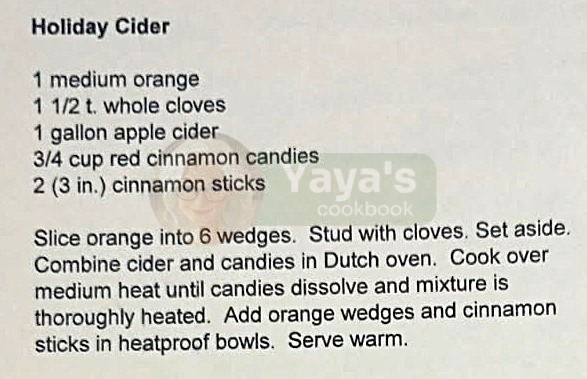 Holiday Cider Recipe Card